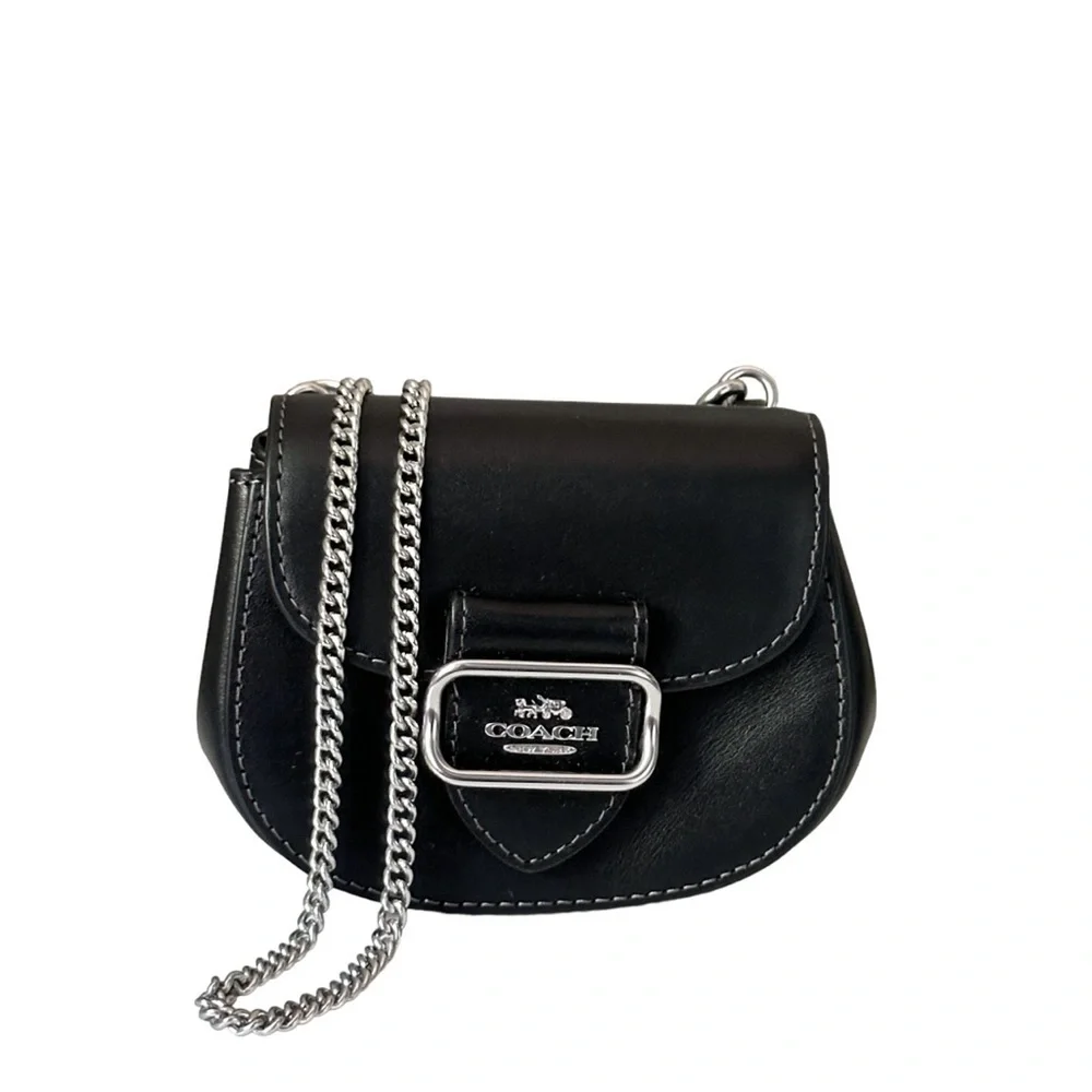 COACH Black Morgan Card Case Mini Leather Crossbody Bag - Picture 4 of 9